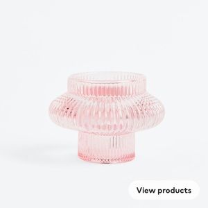 Pink glass candle holder